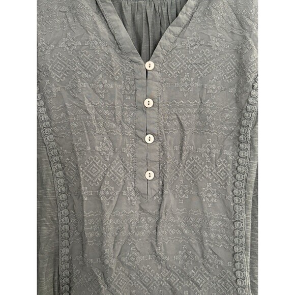 Democracy Embroidered Top Blouse Green Womens Large 3/4 Sleeve Button Stretch - Picture 3 of 5